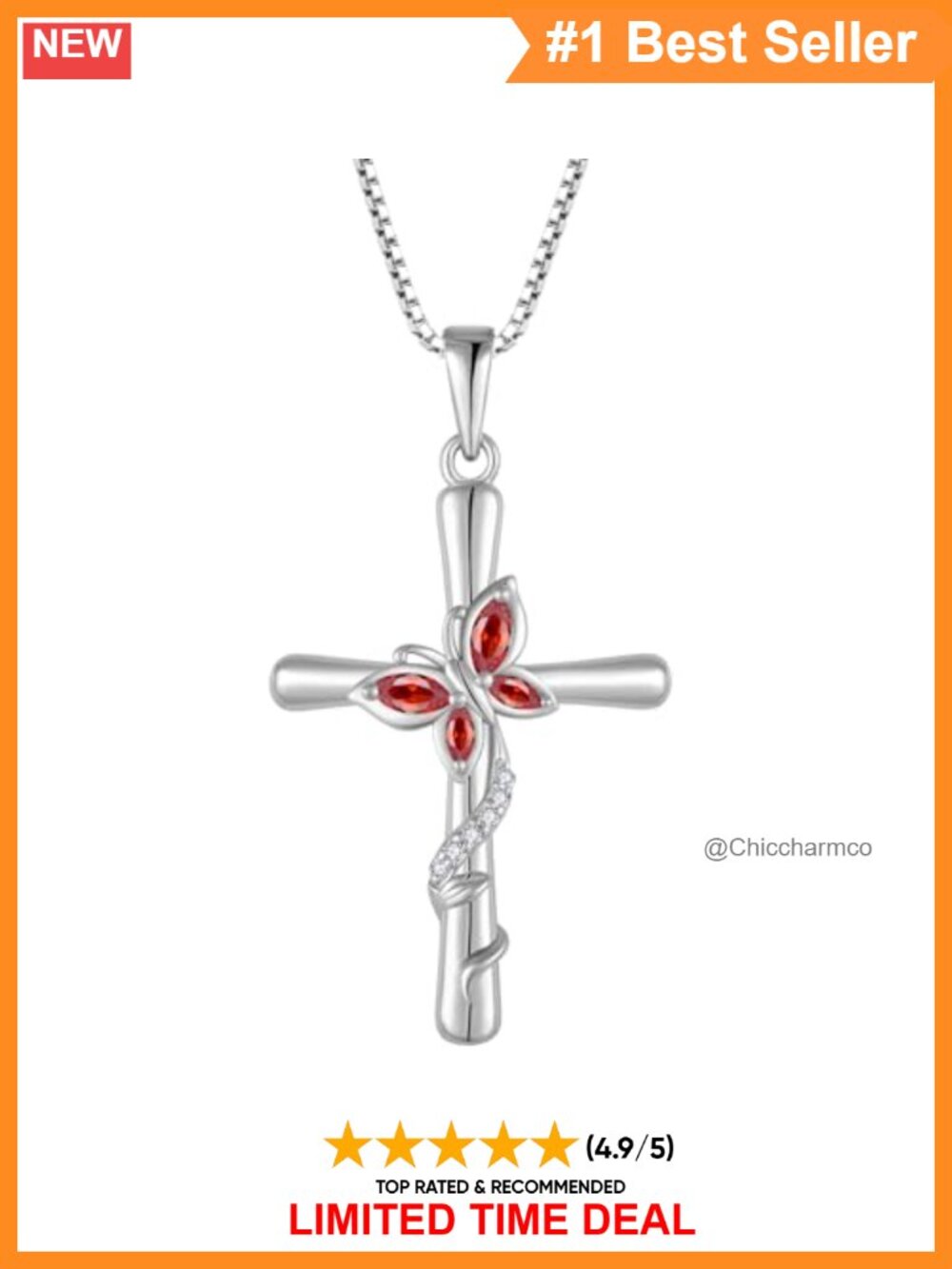 925 Sterling Silver Cross Butterfly Pendant Necklace 18k White Gold Plated